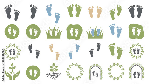Footprints and leaves eco friendly icons. Spring Vector Packs. EPS Editable