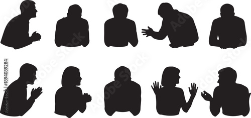 Silhouettes of people in various poses and gestures