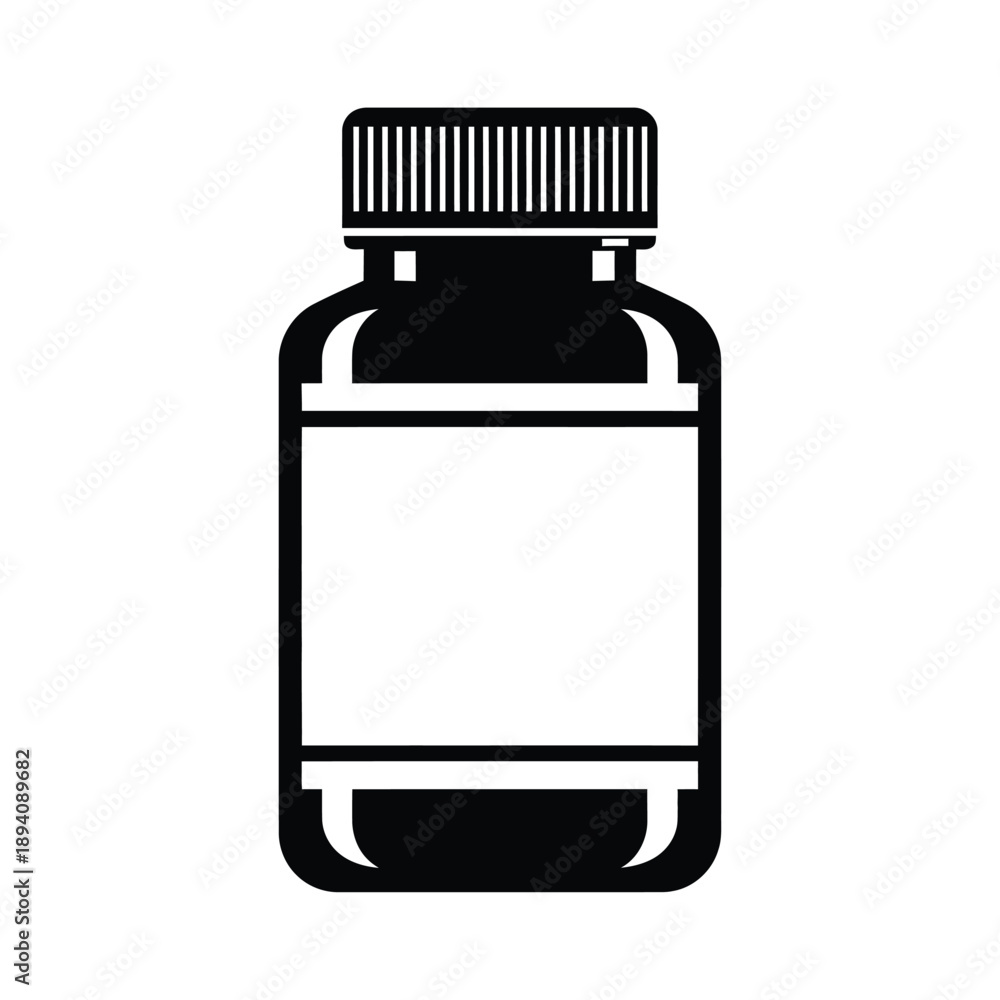 Fototapeta premium Black and white icon of a medicine bottle with a screw on cap