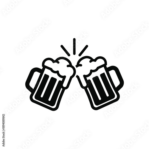 Two beer glasses clinking together with foam and lines indicating a celebratory toast