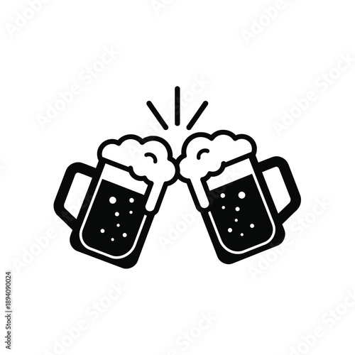 Two beer glasses clinking together with foam and lines indicating a celebratory toast