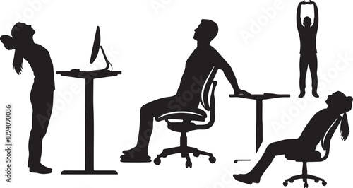 Silhouettes of people working in various office settings daily