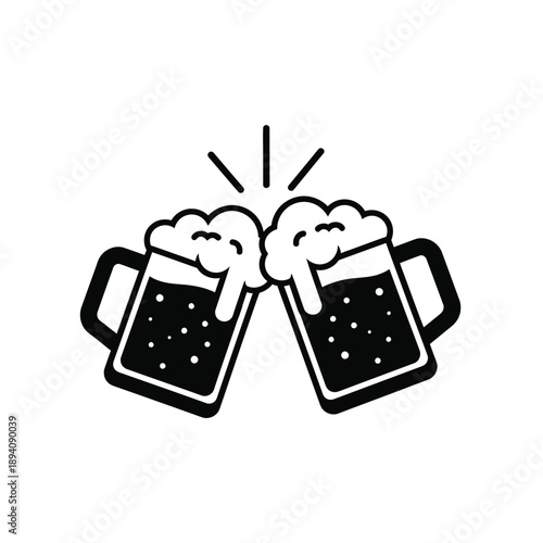 Two beer glasses clinking together with foam and liquid in a celebratory toast