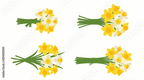 Four bunches of yellow daffodils flowers. Spring Vector Packs. EPS Editable