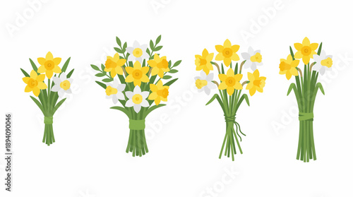 Four bunches of yellow daffodils illustration 1. Spring Vector Packs. EPS Editable