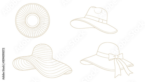 Four different summer hat designs illustrated. Spring Vector Packs. EPS Editable