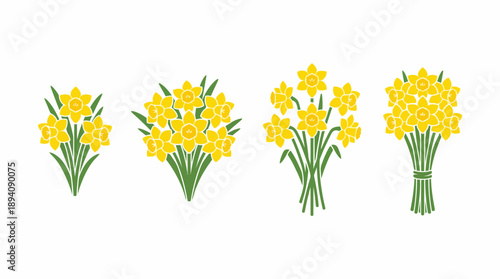 Four bunches of yellow daffodils illustration. Spring Vector Packs. EPS Editable