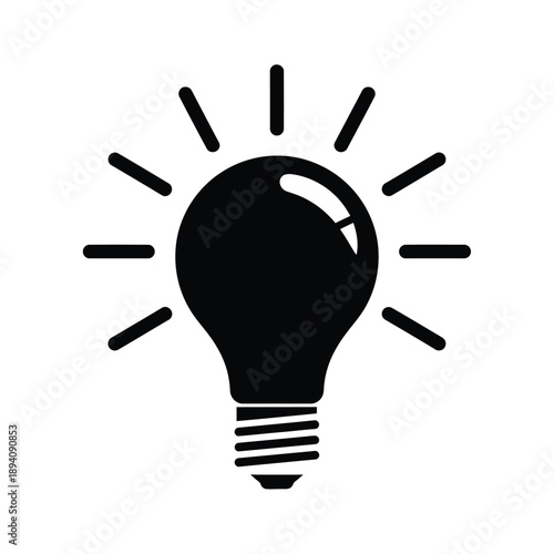 A black light bulb icon with lines radiating from it representing an idea or inspiration