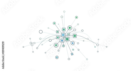 Abstract Technology Network Connection Illustration with Interconnected Circles and Squares on Isolated White Background