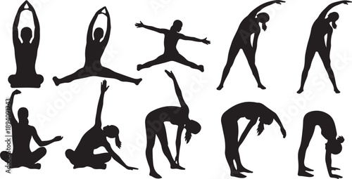 Yoga poses silhouettes for mindfulness and meditation practices daily