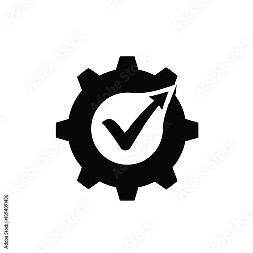 Black gear icon with checkmark for business or settings