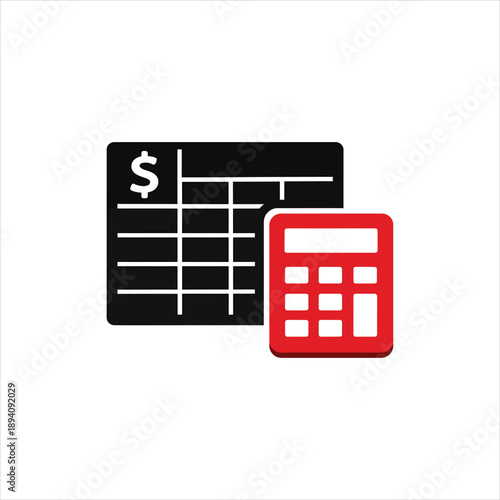  Vector of spreadsheet with calculator. Symbol of budget new.
