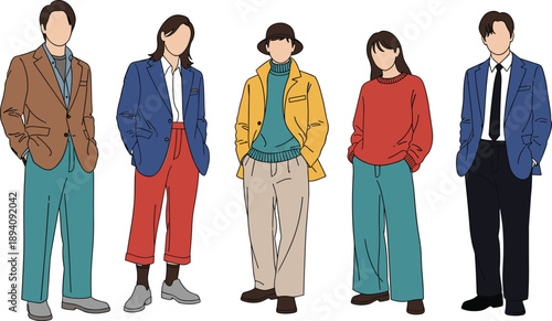 Diverse Vector Character Set of People Standing Walking Running Sitting and School Children in Professional Casual and Athletic Fashion Outfits