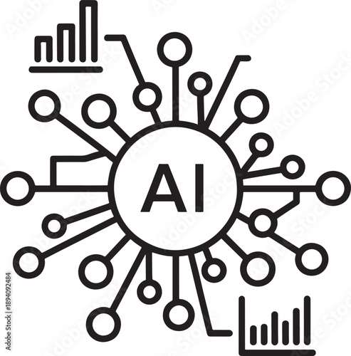 Artificial Intelligence Network Icon – AI Data Analytics Technology Symbol