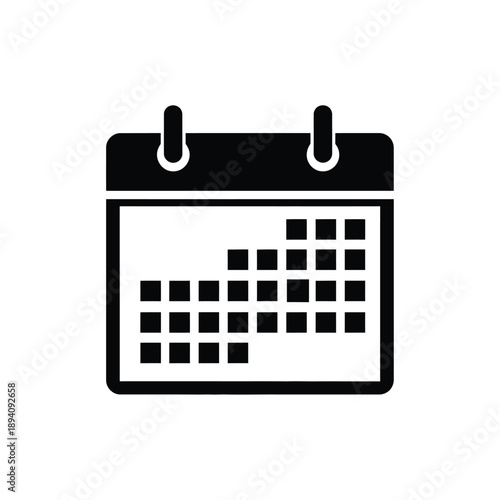 A simple black and white icon of a calendar page with dates marked on it in a minimalist style