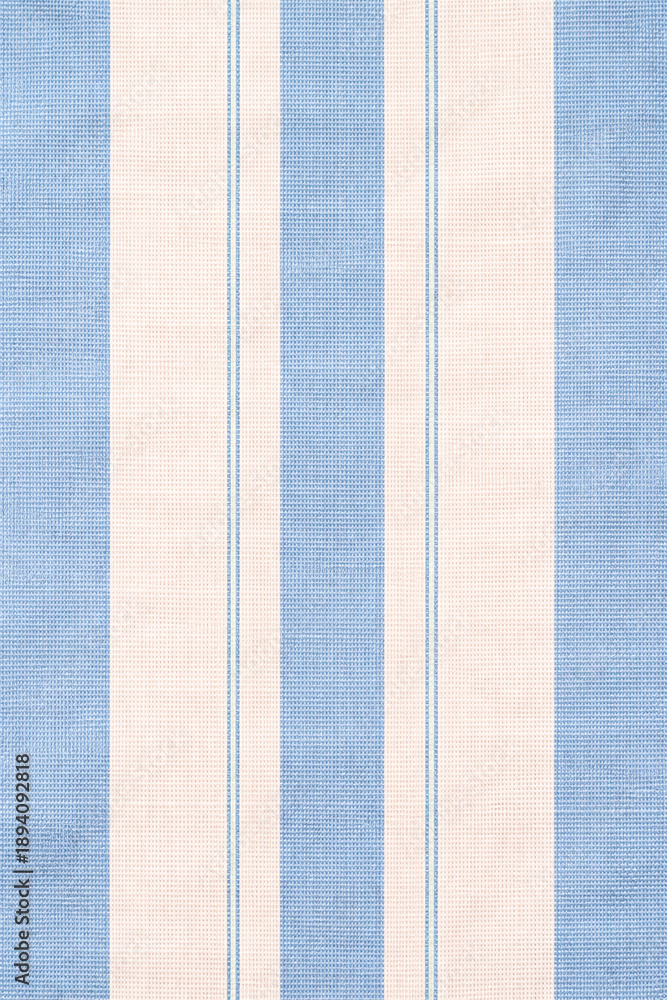 Fototapeta premium Heavy striped fabric texture in white and light blue inspired by coastal homes and elegant seaside interior decor