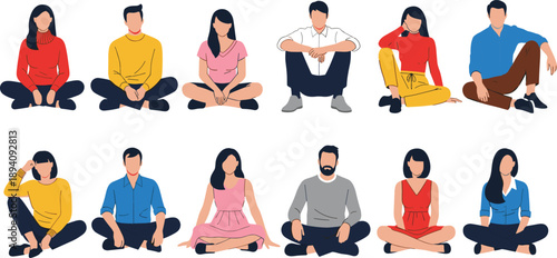 Diverse Vector Character Set Featuring People Sitting Standing Walking and Running in Casual Business and Athletic Fashion for Modern Lifestyle Design