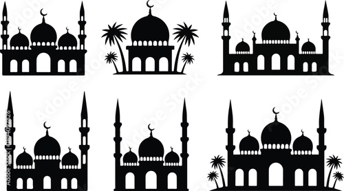 Islamic Mosque Silhouette Icon Set  Ramadan and Muslim Architecture