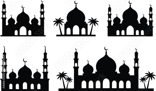 Islamic Mosque Silhouette Icon Set  Ramadan and Muslim Architecture