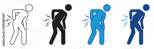Backache icon set. Person with Back pain icon, backache concept, isolated on white background. Vector illustration.