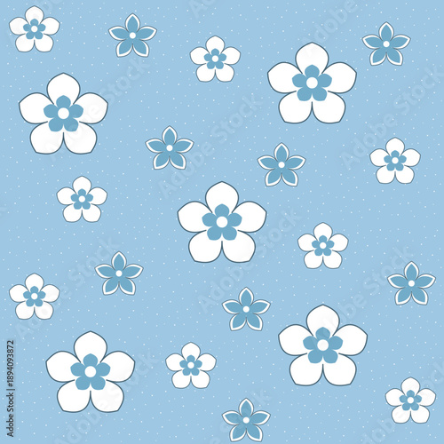 seamless floral pattern, Blue Floral Ditsy Pattern – Cute Kids Fabric with Polka Dot Background