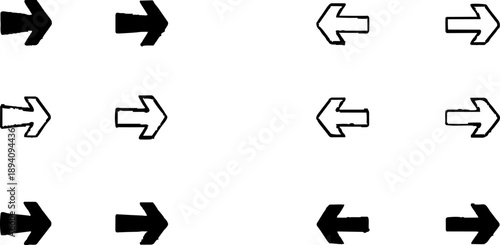 Arrow Directional Collection: An assortment of black and white directional arrows, pointing left and right, on display, representing options and choices for user.