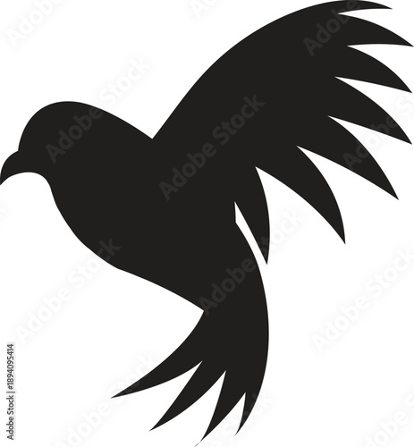 Black silhouette vector illustration of a flying eagle with spread wings and feathers designed as a symbolic wildlife bird icon for nature art or tattoo