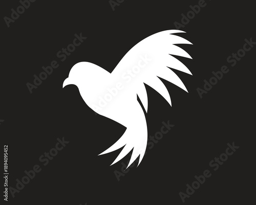 A cartoon illustration of a flying white dove of peace vector silhouette with open wings symbolizing love and freedom in nature art design