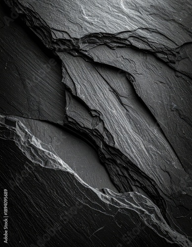 Wallpaper Mural A high-contrast, abstract close-up of layered, fissile dark gray slate rock texture. Torontodigital.ca