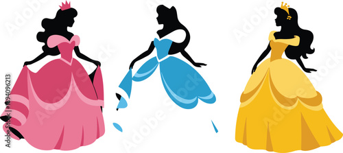 Princess Silhouette Vector Set  Long Haired Fairytale Royal Girl