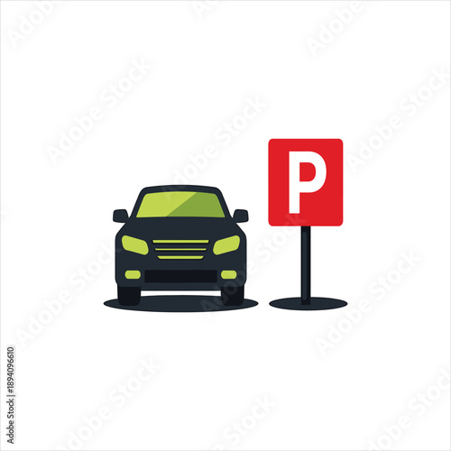 Vector illustration of car parking road sign park. Symbol of parking location zone. Icon of automobile parking roadsign new symbol