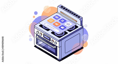 Smart Oven with Digital Interface Isometric Illustration.