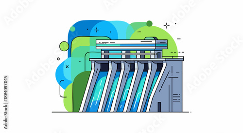 Hydroelectric Dam Illustration for Renewable Energy Production.