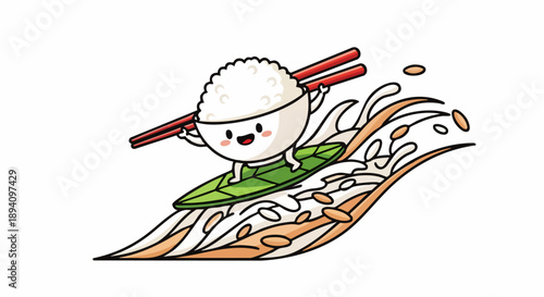 Rice Ball Surfer - A Whimsical Food Adventure.