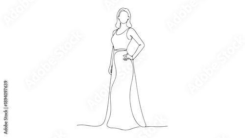 Elegant Woman in a Flowing Gown A Minimalist Continuous Line Drawing