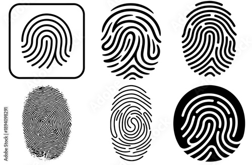 Minimal Fingerprint Vector Icons Set. Biometric Security & App Symbols, fingerprint, icon, set, collection, vector, biometric, security, ui, app, interface, touch id, scan, identity, authentication,