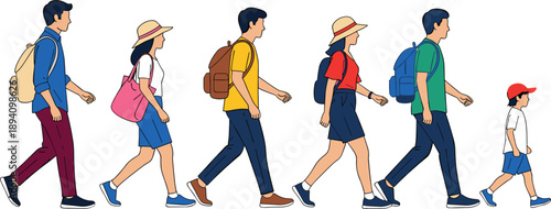 Diverse professional business people in office attire travelers with luggage rock band silhouette and active friends for corporate and lifestyle concepts