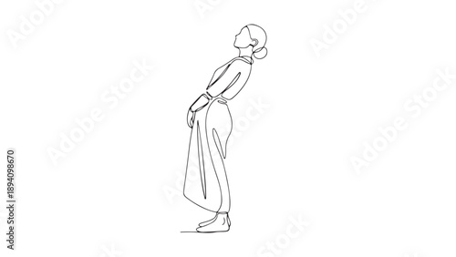 Minimalist continuous line art drawing of an elegant woman with an upward gaze, embodying grace and thoughtful contemplation
