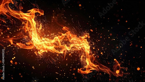 Wallpaper Mural Vibrant orange fire streams across a dark, speckled background with glowing embers. Torontodigital.ca