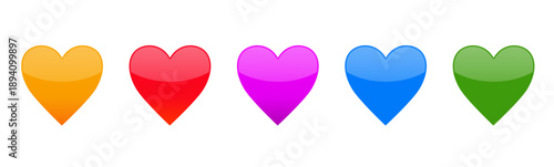 Glossy Colorful Heart Icons Set Isolated on Transparent Background
