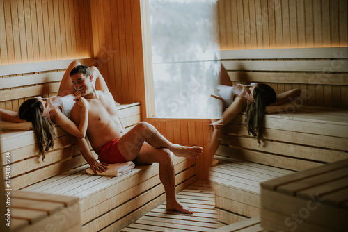 Couple enjoys time in sauna...