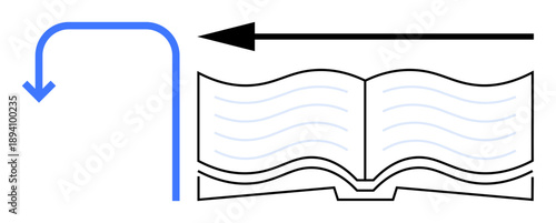 Navigation concept. Navigation visually ed with directional arrows guiding through an open book. Navigation aids understanding in reading, learning, and comprehension strategies. Education
