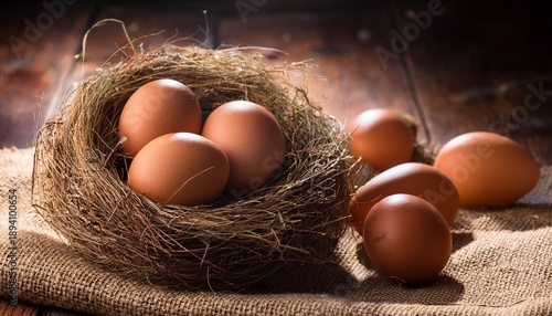 Nest Of Eggs On Burlap