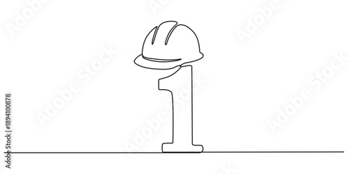 labour day continuous one line drawing, Single one line drawing safety helmet above the big number 1. Put on the project helmet, hurry up to celebrate Labor Day. Claiming rights. Freedom. May Day.