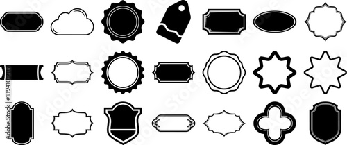 Comprehensive Collection of 24 Decorative Vintage Badges and Frames featuring Minimalist Borders Labels Ornate Tag Silhouettes and Blank Geometric Shape Templates