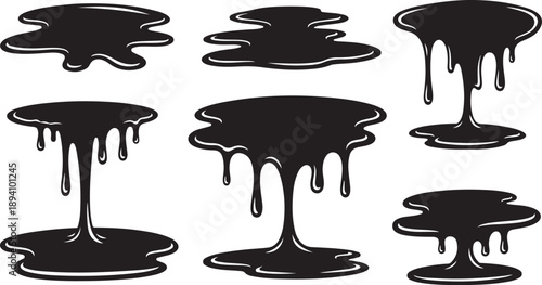 Black paint drips and splatters on white background illustration