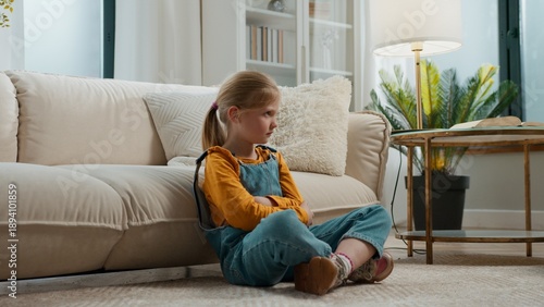 Konstfotografi Irritated stressed frustrated Caucasian little kid girl child daughter breathing
