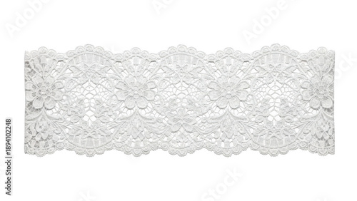 Delicate white lace trim isolated on transparent background