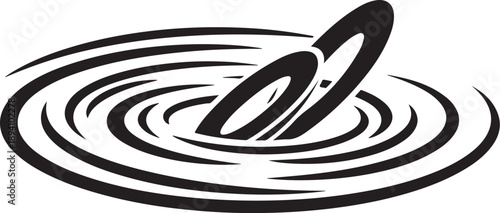 Black Ring Skipping Across Water Surface in Ripples