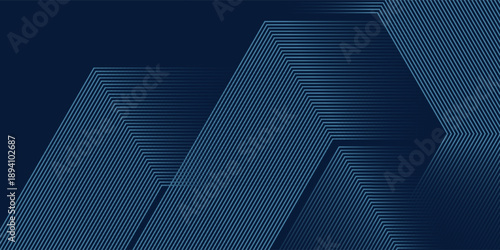 Abstract dark blue technology background with geometric hexagon line pattern, modern digital wave design, futuristic corporate backdrop for business presentation, fintech, AI, data network, innovation